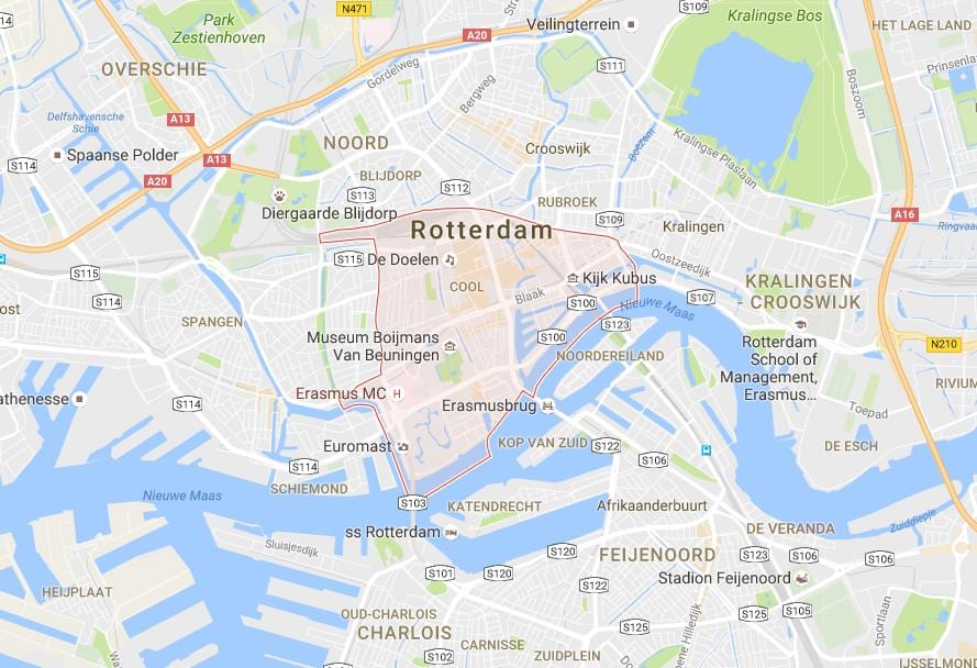 Rotterdam centre de la carte