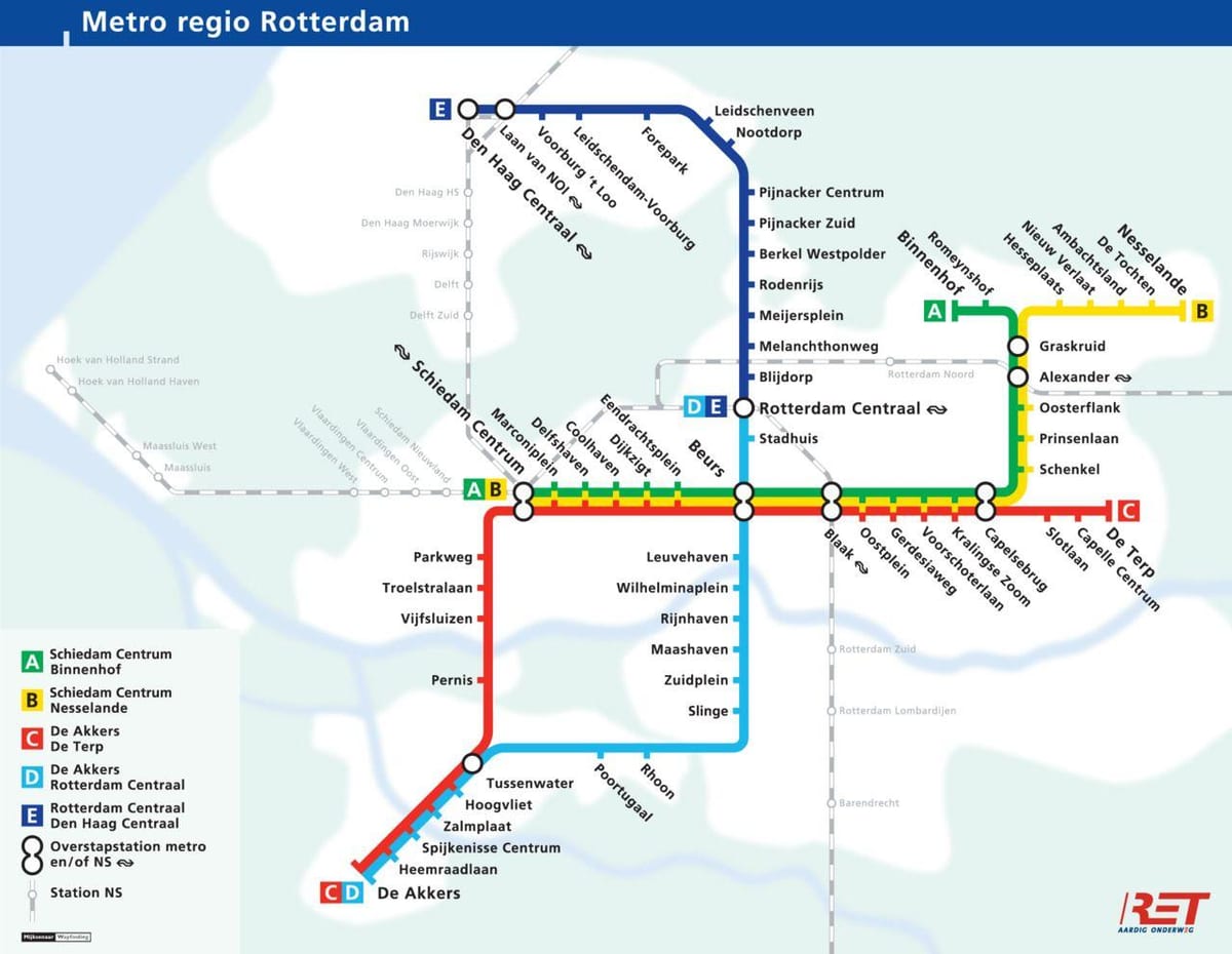 Carte de métro de Rotterdam, pays-bas