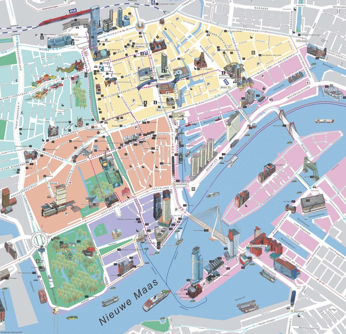 La carte de Rotterdam, visites touristiques 